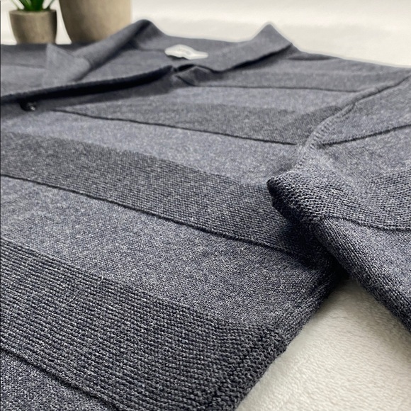 Kotn Multi Knit Striped Short Sleeve Button Up Resort Shirt (Dark Gray) - Picture 10 of 16